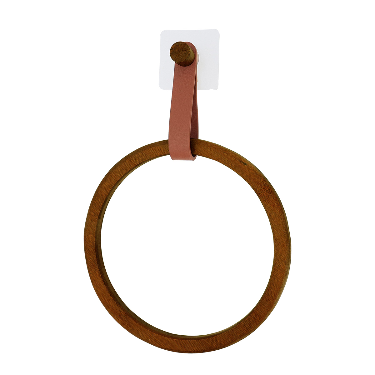 I139726-1 Round Bamboo Towel Rack + Leather Imitation Strap On Sticker -