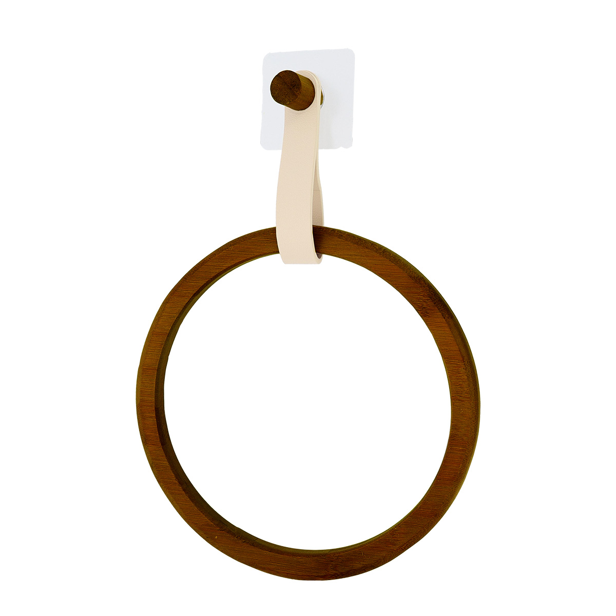I139727-1 Round Bamboo Towel Rack + Leather Imitation Strap On Sticker -