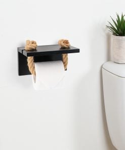 Black Acacia And Cord Toilet Dispenser With Shelf On Stickers - Black