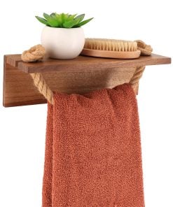 Acacia Wall Shelf And Cord Towel Rack - Natural