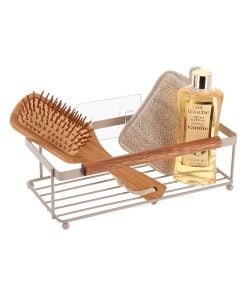 Coated Steel Wire Rectangular Rack With Acacia Bar To Stick Or To Fix - Beige
