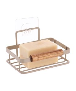Coated Steel Wire Soap Dish Rack With Acacia Bar - Beige