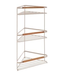 Metal Corner 3 Tier Shelf / Acacia Deco - Beige
