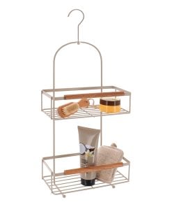 Coated Steel Wire 2 Tier Corner Rack With Acacia Bar - Beige