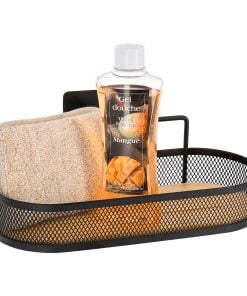 Oval Metal Shelf / Bamboo Tiers On Adhesives Cards 3M- Black/Bamboo