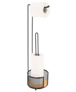 Metal And Bamboo Toilet Paper Dispenser And Toilet Paper Reserve To Be Placed - Black/Bamboo