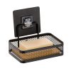 Metal Bamboo Soap Dish On Adhesive Cards 3M - Black/Bamboo Metal Bamboo Soap Dish On Adhesive Cards 3M - Black/Bamboo