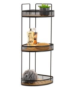 Metal Bamboo Corner Shelf 3 Levels To Be Placed - Black/Bamboo