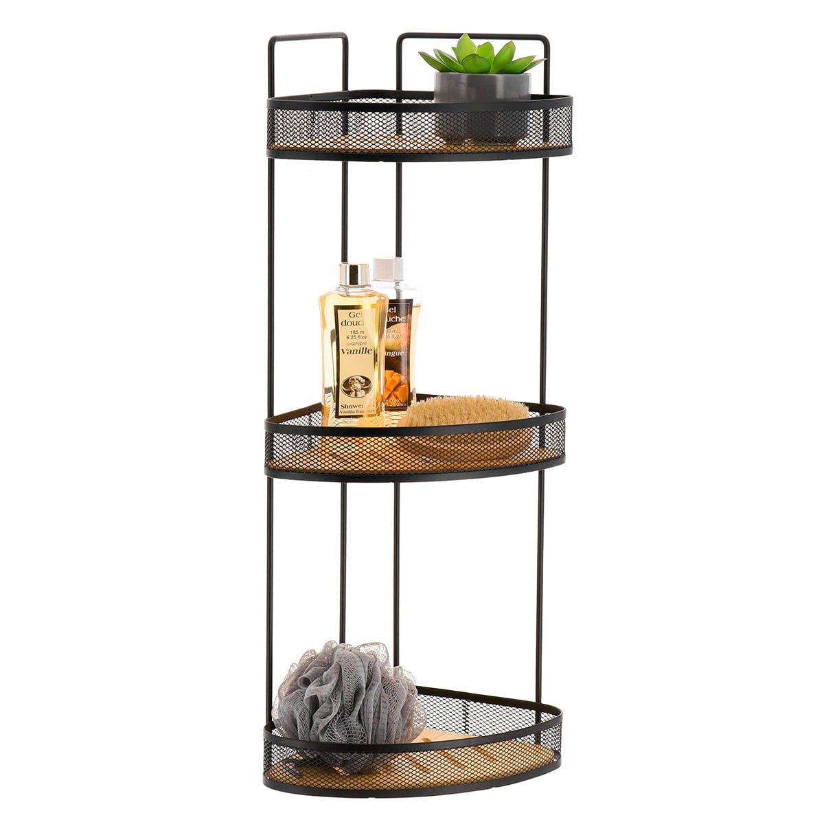 I139754 Metal Bamboo Corner Shelf 3 Levels To Be Placed - Black/Bamboo