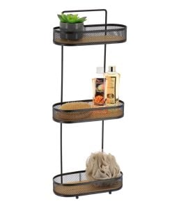 Oval Metal Shelf 3 Bamboo Tiers To Be Placed- Black/Bamboo