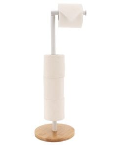 Bamboo/Metal Toilet Paper Reserve And Toilet Paper Dispenser  - White
