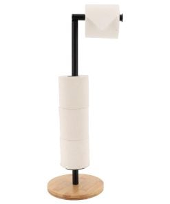 Bamboo/Metal Toilet Paper Reserve And Toilet Paper Dispenser - Black