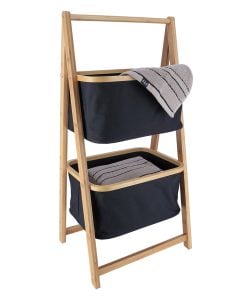 Bamboo Shelves With 2 Polyester Storage Baskets - Black/Bamboo