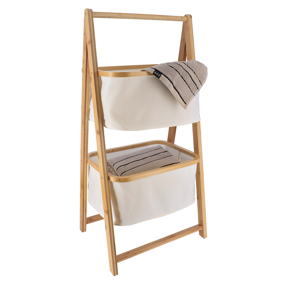 I139771 Bamboo Shelves With 2 Polyester Storage Baskets - Natural/Bamboo