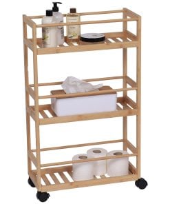 Bamboo Sideboard On Wheels With 3 Shelves - Bamboo