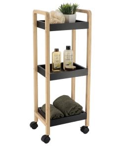 Bamboo/Mdf Sideboard On Wheels With 3 Shelves - Bamboo/Black