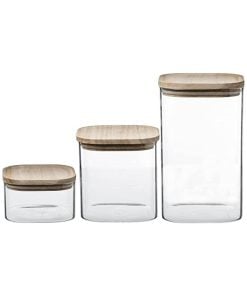 Lot Jar X3 Glass+Wood Hermet Five
