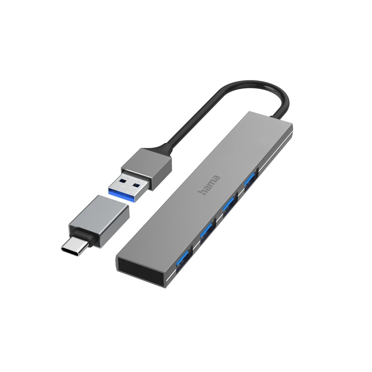 I136836 Hama 4 Port USB Hub with USB-C adapter
