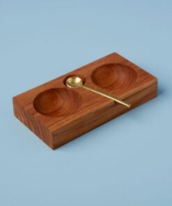 Teak Double Cellar with Gold Spoon